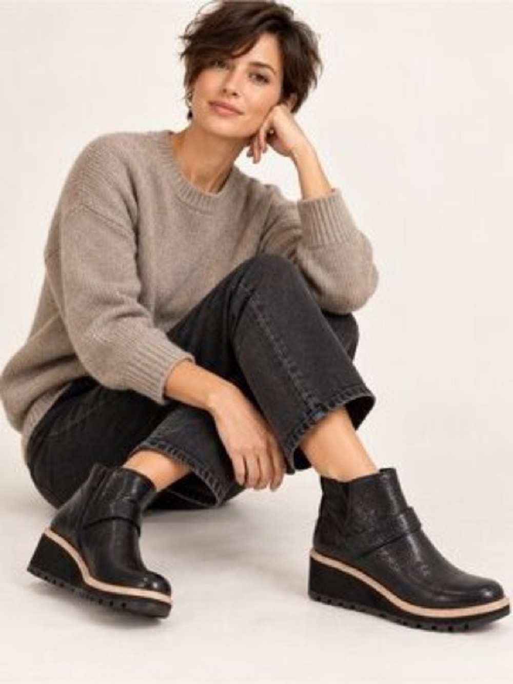 Eileen Fisher Women's Cargo Wedge Boots Black Embossed Leather Size 9 $285